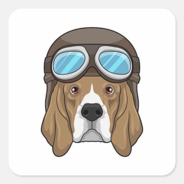 Beagle as Pilot with Pilot hat Square Sticker (Front)