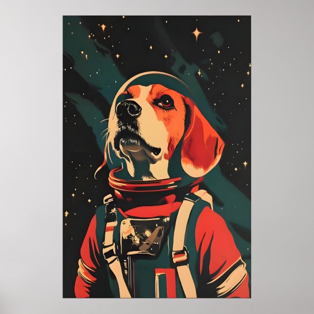 Beagle Astronaut Poster, Beagle Retro Print (Front)