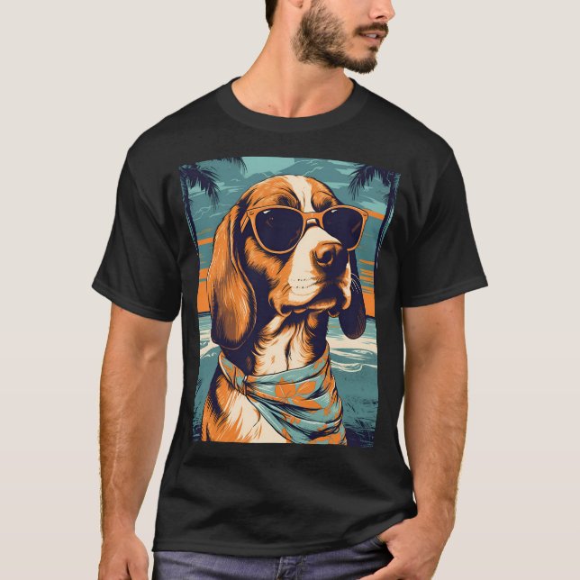 Beagle at a tropical beach during sunset T-Shirt (Front)