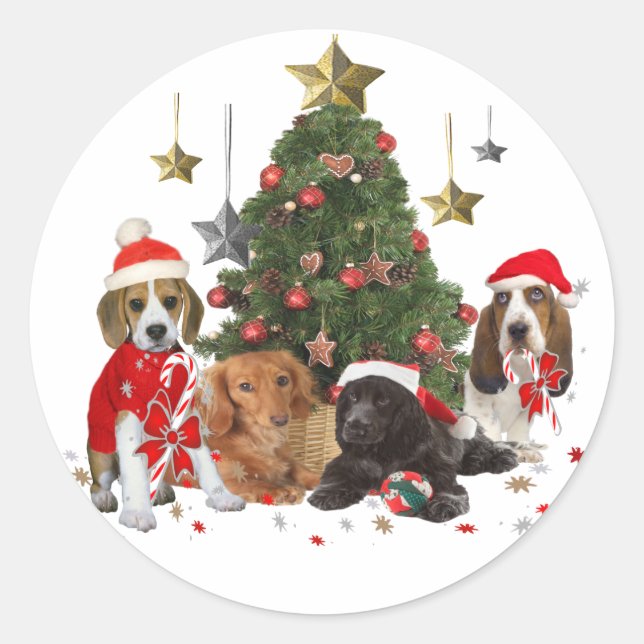 Beagle,Basset,Cocker Christmas Classic Round Sticker (Front)