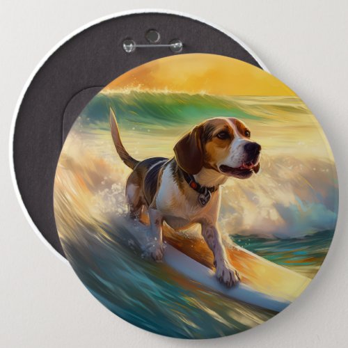 Beagle Beach Surfing Painting Button