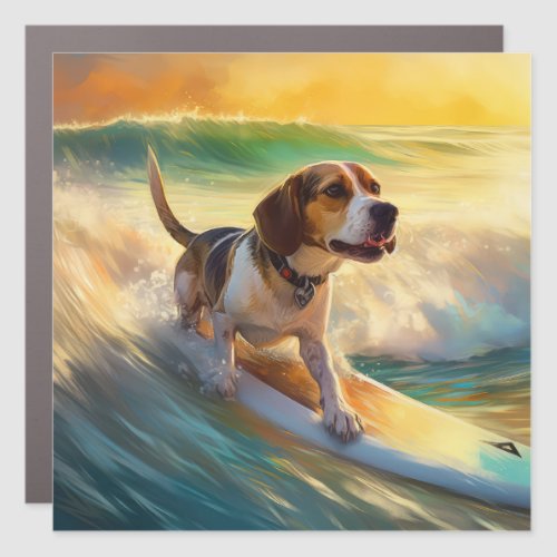 Beagle Beach Surfing Painting Car Magnet