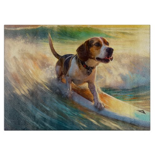 Beagle Beach Surfing Painting Cutting Board
