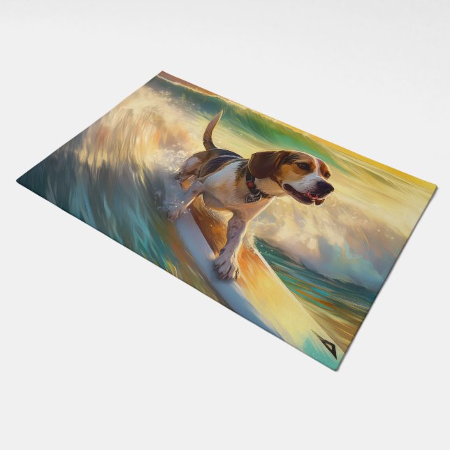 Beagle Beach Surfing Painting Doormat (Angled)