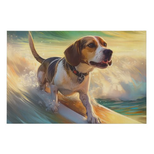Beagle Beach Surfing Painting Faux Canvas Print