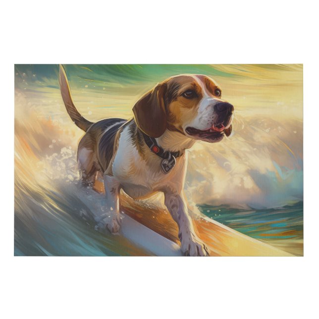 Beagle Beach Surfing Painting Faux Canvas Print (Front)
