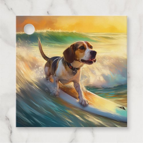 Beagle Beach Surfing Painting Favor Tags