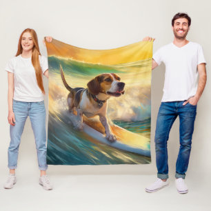 Beagle Beach Surfing Painting Fleece Blanket