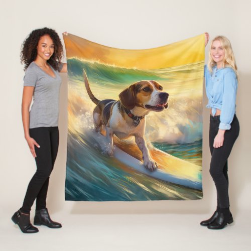 Beagle Beach Surfing Painting Fleece Blanket