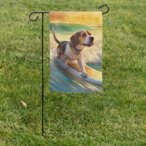 Beagle Beach Surfing Painting Garden Flag