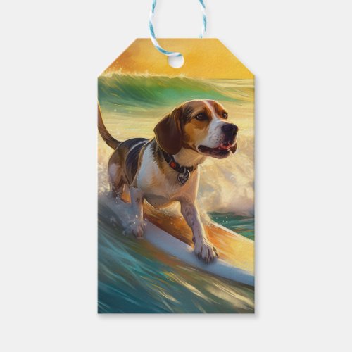 Beagle Beach Surfing Painting Gift Tags