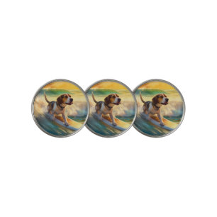 Beagle Beach Surfing Painting Golf Ball Marker