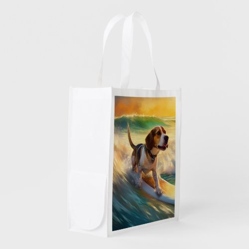 Beagle Beach Surfing Painting Grocery Bag