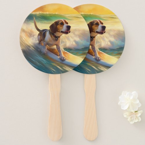 Beagle Beach Surfing Painting Hand Fan