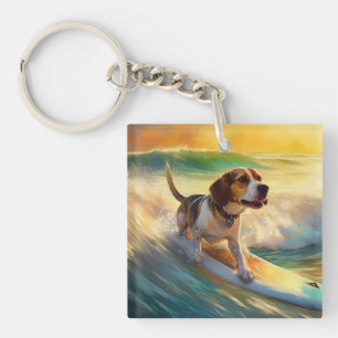 Beagle Beach Surfing Painting Keychain