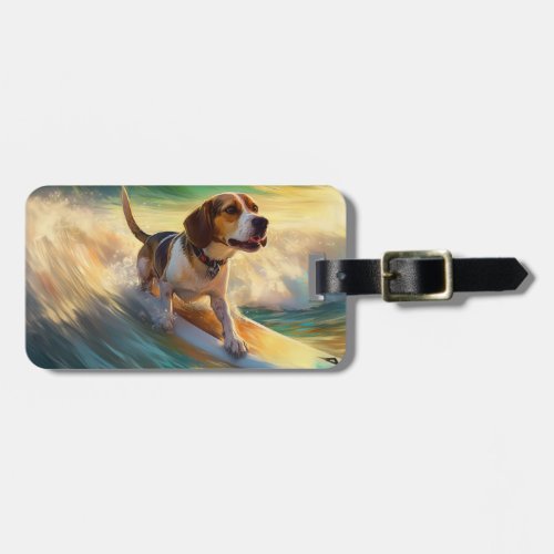 Beagle Beach Surfing Painting Luggage Tag