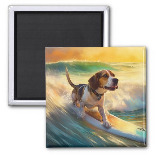 Beagle Beach Surfing Painting Magnet