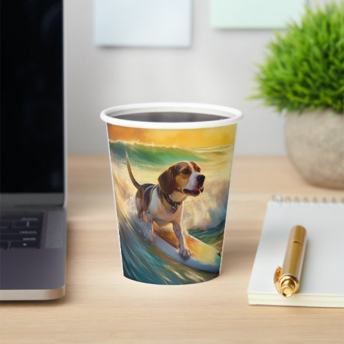 Beagle Beach Surfing Painting Paper Cups