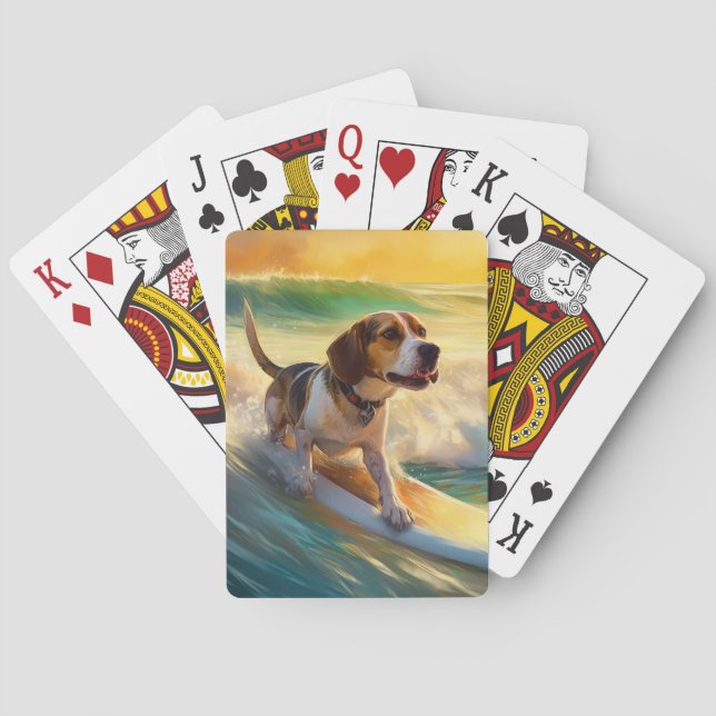 Beagle Beach Surfing Painting Poker Cards (Back)