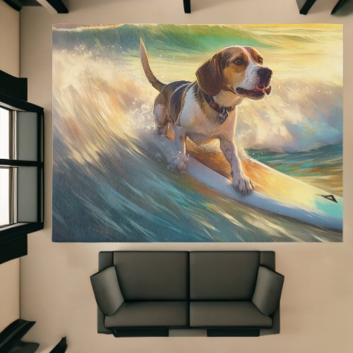 Beagle Beach Surfing Painting  Rug
