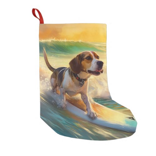 Beagle Beach Surfing Painting Small Christmas Stocking
