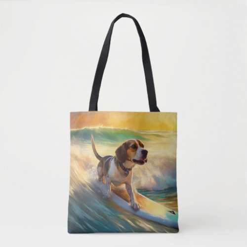 Beagle Beach Surfing Painting Tote Bag