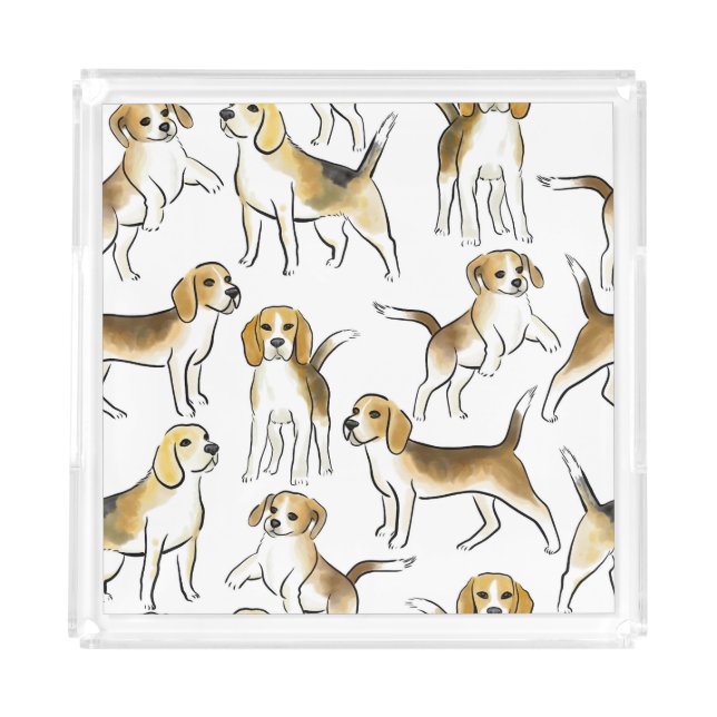 Beagle Beauty: Watercolor Dog Pattern Acrylic Tray (Front)