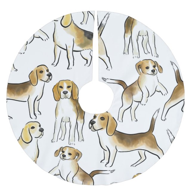Beagle Beauty: Watercolor Dog Pattern Brushed Polyester Tree Skirt (Front)