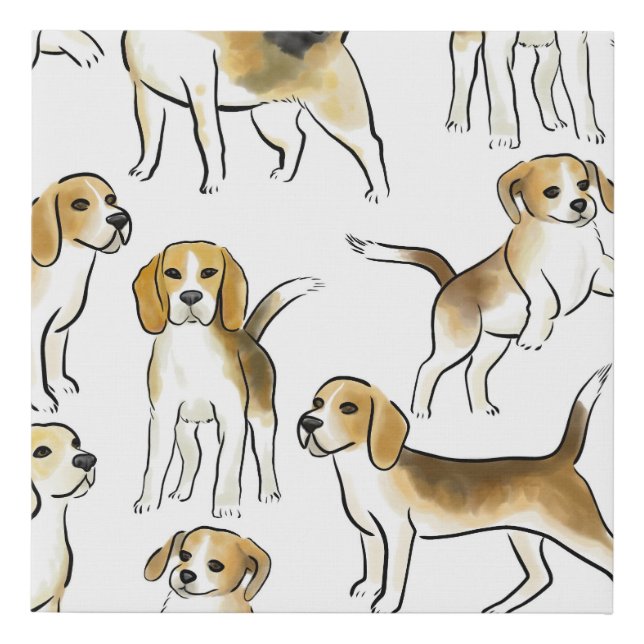 Beagle Beauty: Watercolor Dog Pattern Faux Canvas Print (Front)
