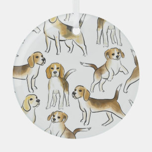 Beagle Beauty: Watercolor Dog Pattern Glass Ornament