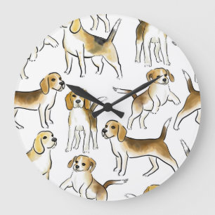 Beagle Beauty: Watercolor Dog Pattern Large Clock