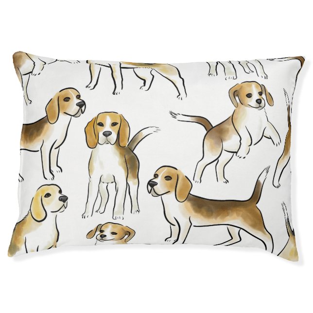 Beagle Beauty: Watercolor Dog Pattern Pet Bed (Front)