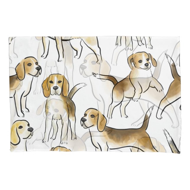 Beagle Beauty: Watercolor Dog Pattern Pillow Case (Front)
