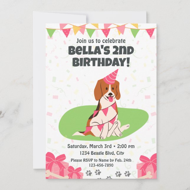 Beagle Birthday Invitation (Front)