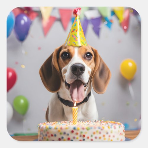 Beagle Birthday Party Square Sticker