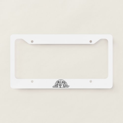 beagle black white simple puppy dog eyes drawing license plate frame