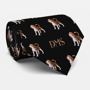 Beagle Bliss: Monogrammed Beagle Pattern Black Neck Tie