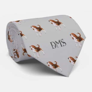 Beagle Bliss: Monogrammed Beagle Pattern Grey Neck Tie