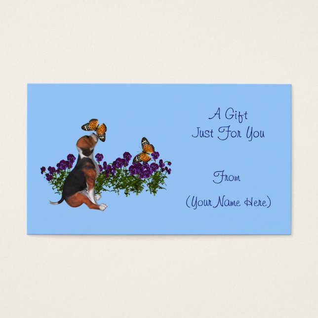 Beagle Butterflies Cute Personalized Gift Card Tag (Front)