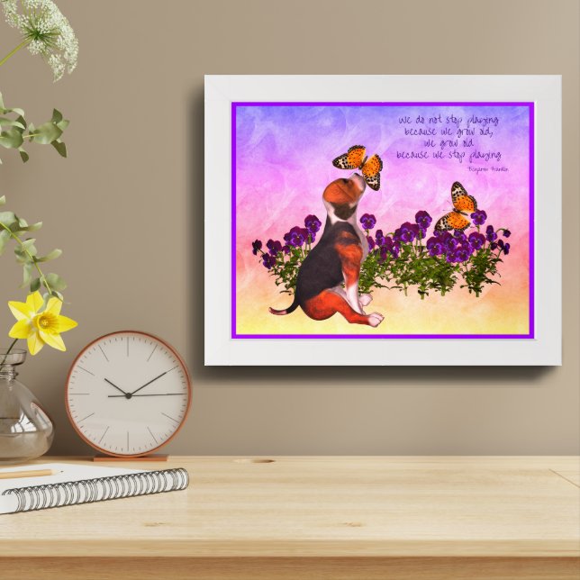 Beagle Butterflies Flowers Inspirational Age Quote Framed Art (Table Top)