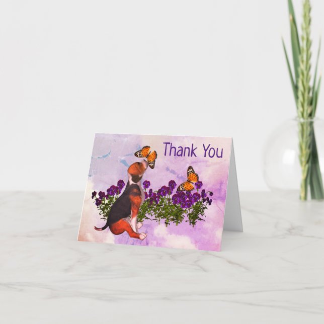 Beagle Butterflies Flowers Thank You Card (Front)