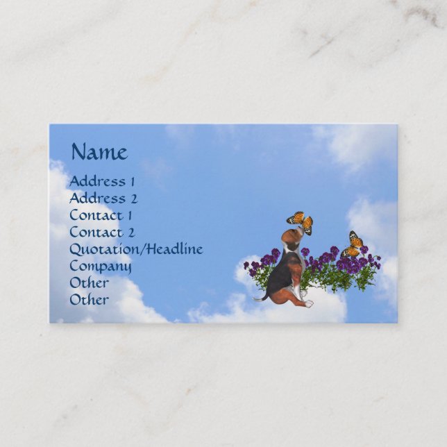 Beagle Butterflies Pansies Cute Business Card (Front)