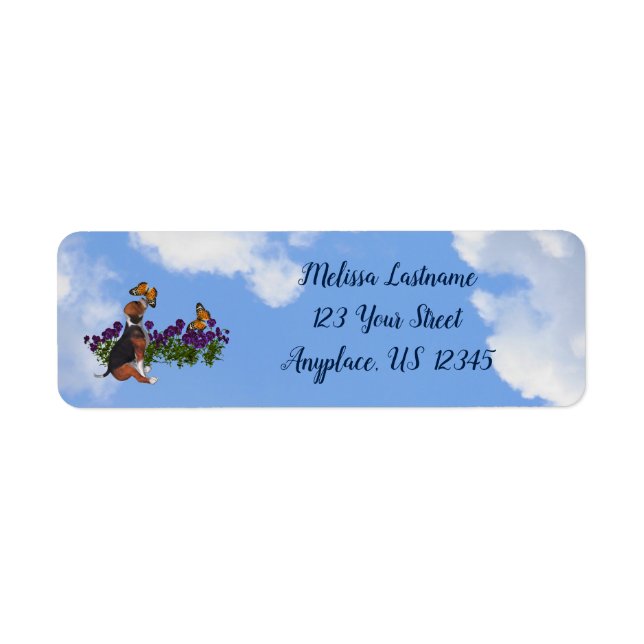 Beagle Butterflies Pansies Cute Dog Address Label (Front)