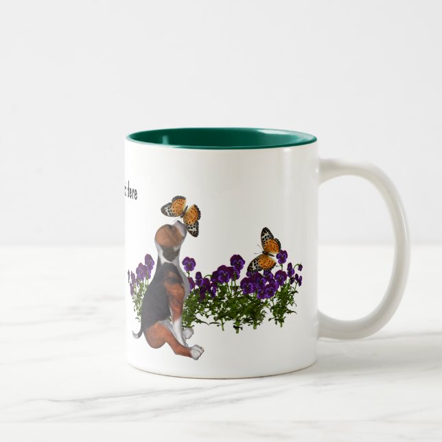 Beagle Butterflies Pansies Cute Dog Two-Tone Coffee Mug (Right)