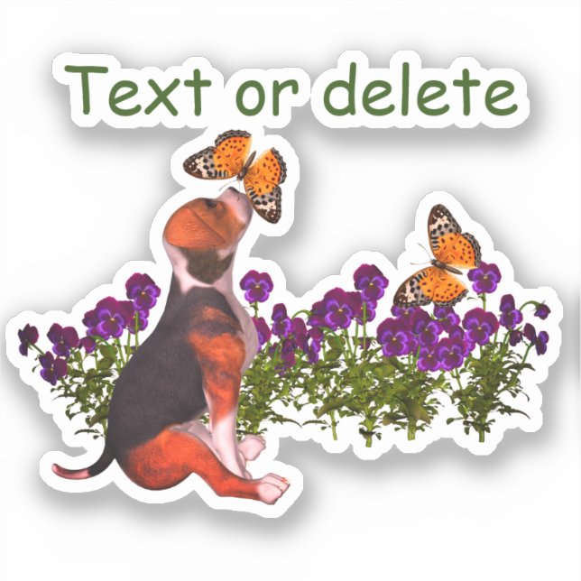 Beagle Butterflies Pansies Cute Personalized  Sticker (Front)
