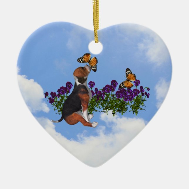 Beagle Butterflies Violets Dog Ornament (Front)
