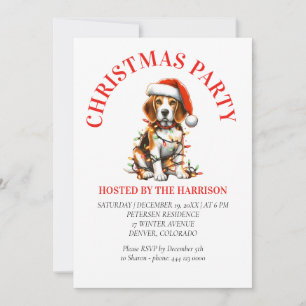 Beagle Canine Retro Watercolor Christmas Invitation