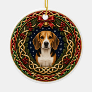 Beagle Celtic Wreath Christmas Ceramic Ornament