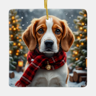 Beagle Christmas Art Ceramic Ornament