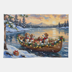 Beagle Christmas Boat Holiday Kitchen Towel
